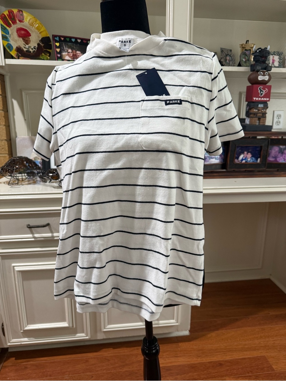 PARKE X TARGET Women’s Short Sleeve Crewneck Pocket T Shirt navy STRIPED